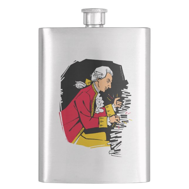 Mozart plays piano hip flask (Front)