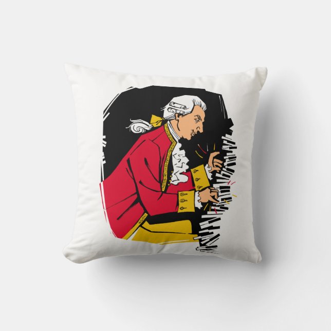 Mozart plays piano throw pillow (Front)