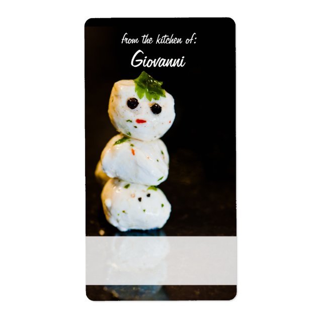 Mozzarella Ball Snowman Custom Recipe Label (Front)