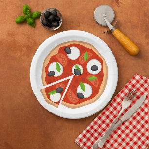 Mozzarella Pizza with Tomato and Basil Paper Plate