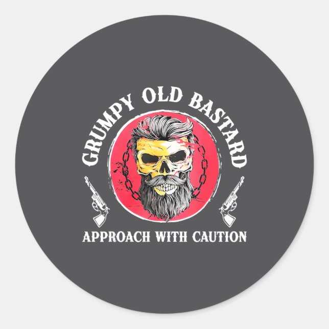 Mpy Old Approach With Caution Beard Skull Barber  Classic Round Sticker (Front)