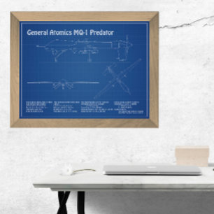 MQ-1 Predator UAV- Airplane Blueprint AD Photo Print