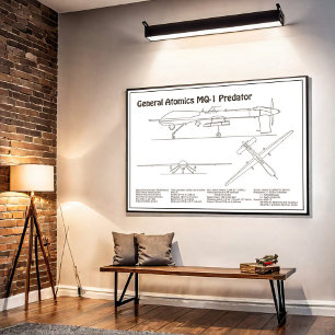 MQ-1 Predator  UAV- Airplane Blueprint BD  Poster