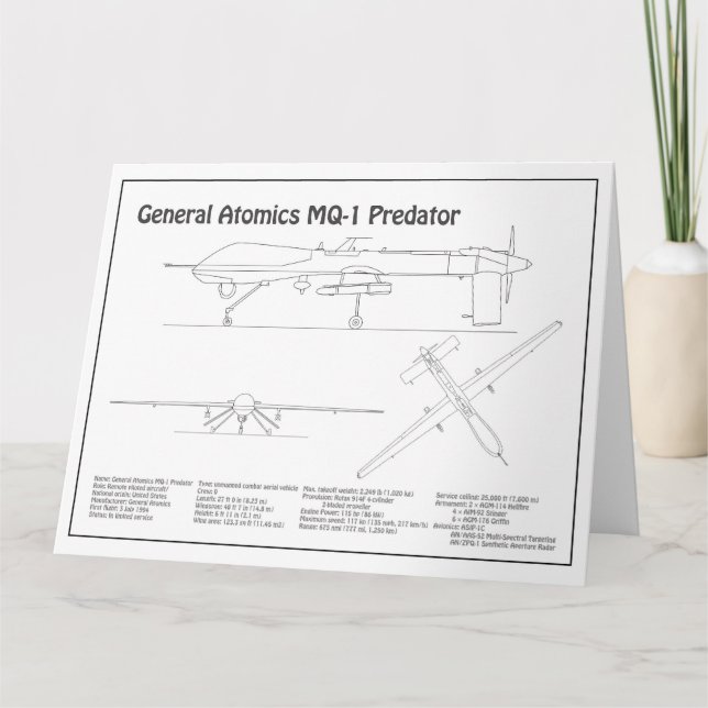 MQ-1 Predator  UAV- Airplane Blueprint BD  Thank You Card (Front)