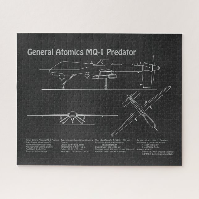 MQ-1 Predator  UAV- Airplane Blueprint PD  Jigsaw Puzzle (Horizontal)