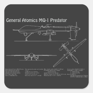 MQ-1 Predator  UAV- Airplane Blueprint PD  Square Sticker