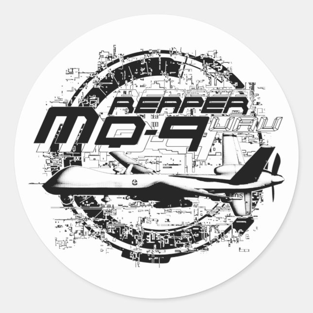 MQ-9 Reaper Classic Round Sticker (Front)
