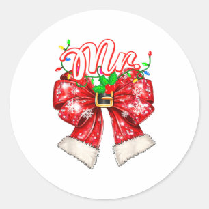 Mr & Mrs Couples Coquette Bow Family Christmas Classic Round Sticker