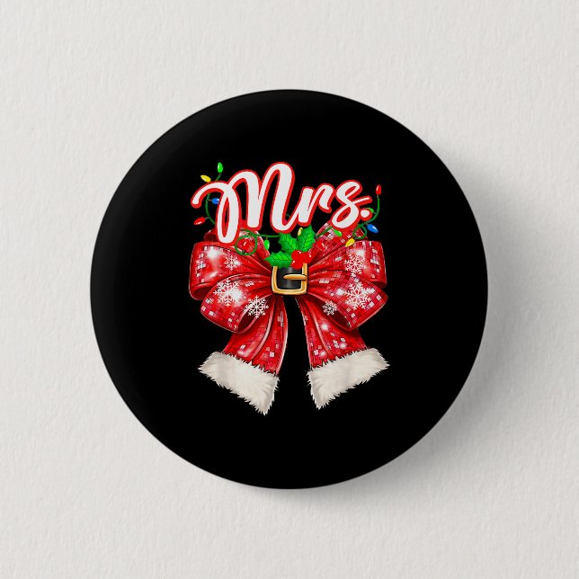 Mr &amp; Mrs Couples Coquette Bow Santa Claus Chri 2 Inch Round Button (Front)