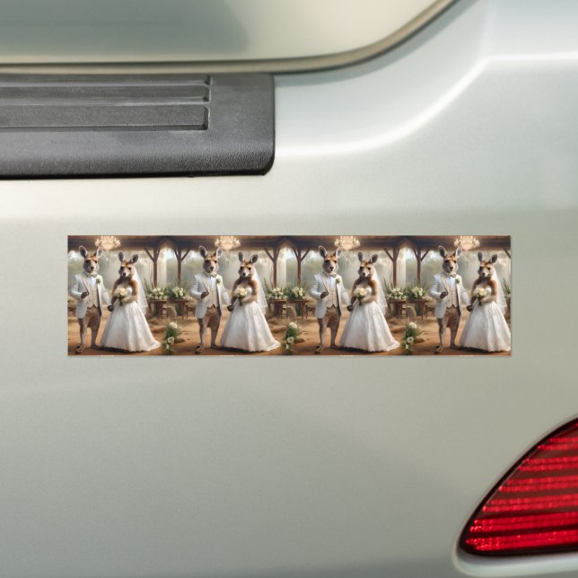 Mr And Miss Kangaroo White Wedding, Bumper Sticker (On Car)