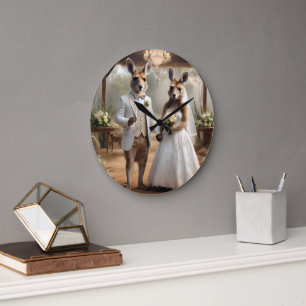 Mr And Miss Kangaroo White Wedding, Large Clock