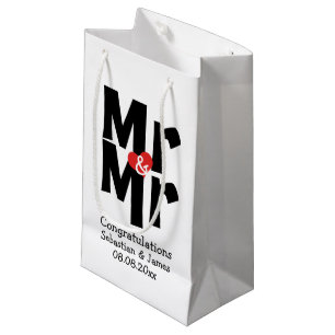 Mr and Mr Black Red Bold Modern Personalized Small Gift Bag