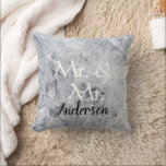 Mr. and Mr. Custom name grey marble gay wedding Throw Pillow<br><div class="desc">Modern elegant,  Mr. and Mr. ,  Grey white marble pattern,  script,  Gay Wedding pillow.
You can personalize it and add your own text and name.</div>
