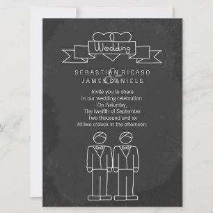 Mr and Mr Doodle Chalkboard Gay Wedding Invitation