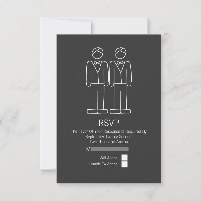 Mr and Mr Doodle Chalkboard Gay Wedding RSVP (Front)