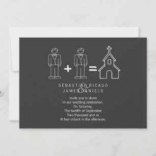 Mr and Mr Doodle Church Chalkboard Gay Wedding Invitation