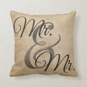 Mr and Mr Gay Burlap Wedding Personalized Throw Pillow