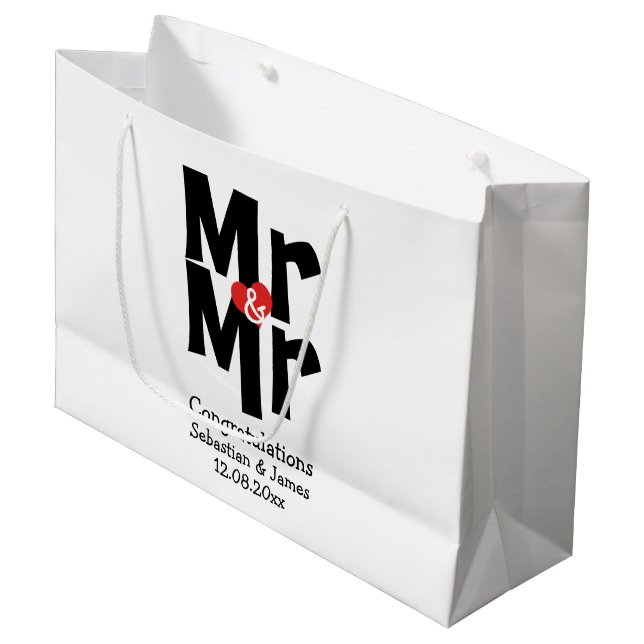 Mr and Mr Modern Personalized Black And Red Large Gift Bag (Front Angled)