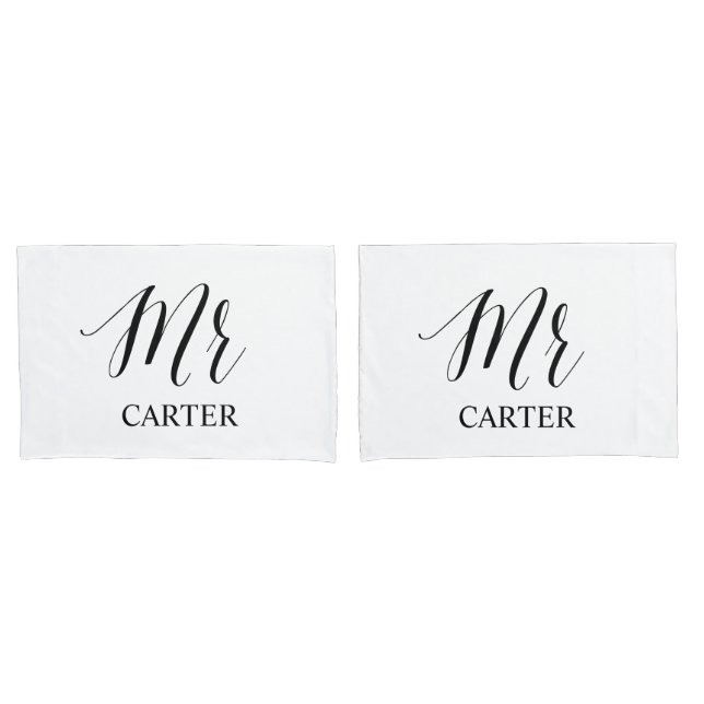Mr and Mr Modern Typography Gay Couple Wedding His Pillowcase (Front-Set)