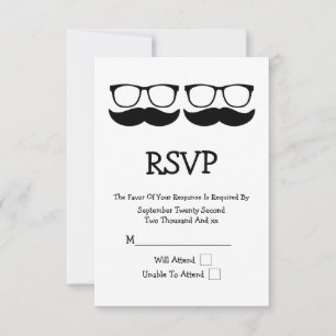 Mr and Mr Moustache And Glasses Wedding RSVP Card