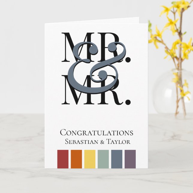 Mr and Mr Rainbow Gay Wedding Congratulations Card (Yellow Flower)