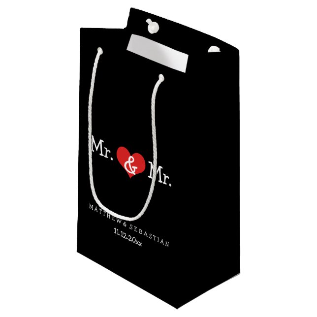 Mr and Mr Red Heart Wedding Personalized Small Gift Bag (Front Angled)
