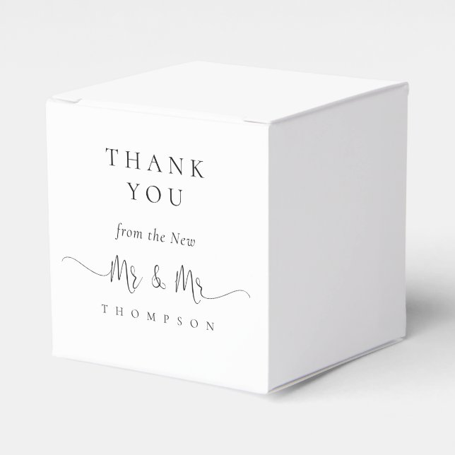 Mr and Mr Stylish Script Swashes Wedding Thank You Favor Box (Front Side)