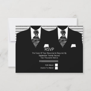Mr and Mr Suit and black Ties Gay Wedding RSVP Card