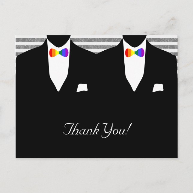 Mr and Mr Suit and Bow Tie (Rainbow) Thank You Postcard (Front)