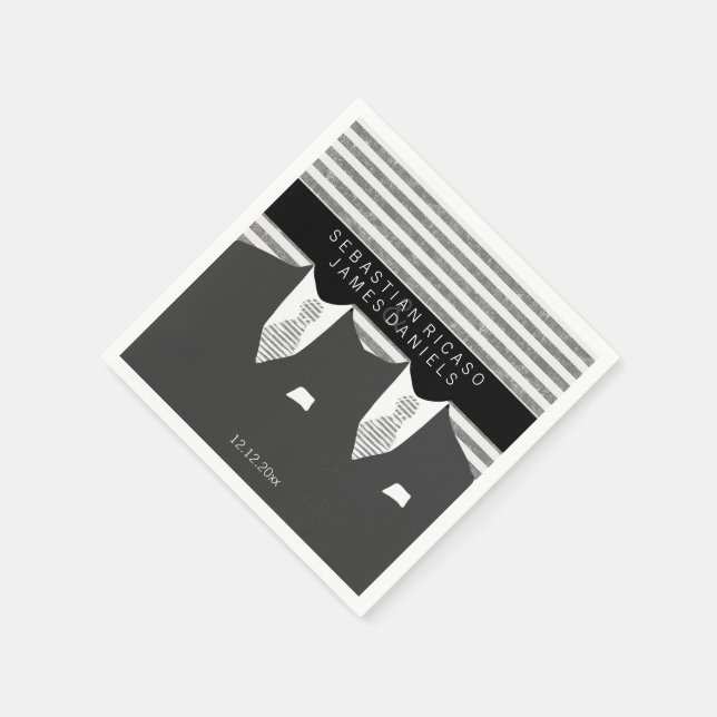 Mr and Mr Suit and Grey Ties Gay Wedding Napkin (Corner)