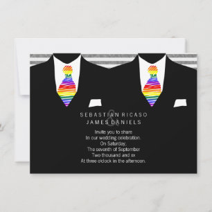 Mr and Mr Suit and Rainbow Tie Gay Wedding Invitation