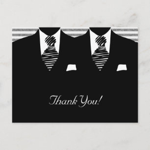 Mr and Mr Suit and Tie Gay Wedding Thank You Postcard
