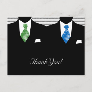Mr and Mr Suit and Tie Gay Wedding Thank You Postcard