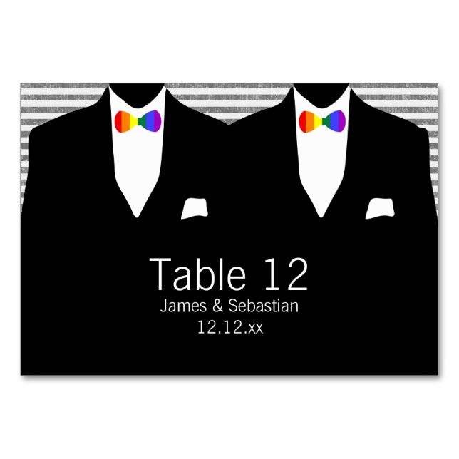 Mr and Mr Suit and Tie (Rainbow Pride) Gay Wedding Table Number (Front)