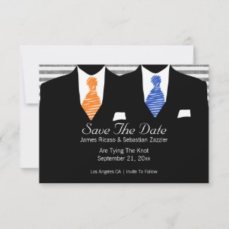 Mr and Mr Suit Blue Orange Ties Gay Save The Date