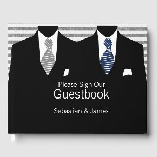 Mr and Mr Suit Grey Blue Ties Gay Wedding Custom Guest Book
