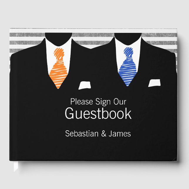 Mr and Mr Suit Orange Blue Ties Gay Wedding Custom Guest Book (Front)