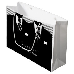Mr And Mr Suits Black Wedding Personalized Large Gift Bag