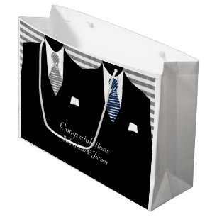Mr And Mr Suits Blue Grey Wedding Personalized Large Gift Bag