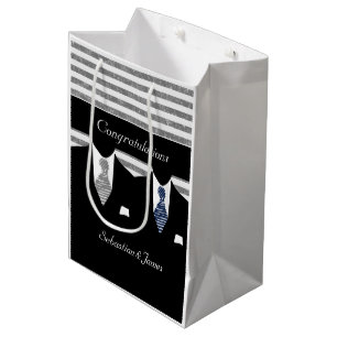 Mr And Mr Suits Wedding Personalized Blue Grey Medium Gift Bag