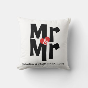 Mr and Mr Two Grooms Personalized Wedding Throw Pillow