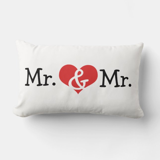 Mr and Mr Two Grooms Wedding Gift Lumbar Pillow (Front)