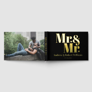 Mr. and Mr. typography black gay wedding photo Guest Book