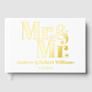 Mr. and Mr. typography white gay wedding photo Guest Book