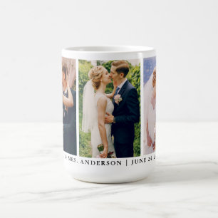 Mr. and Mrs. 3 Photo Bride and Groom Wedding Large Coffee Mug