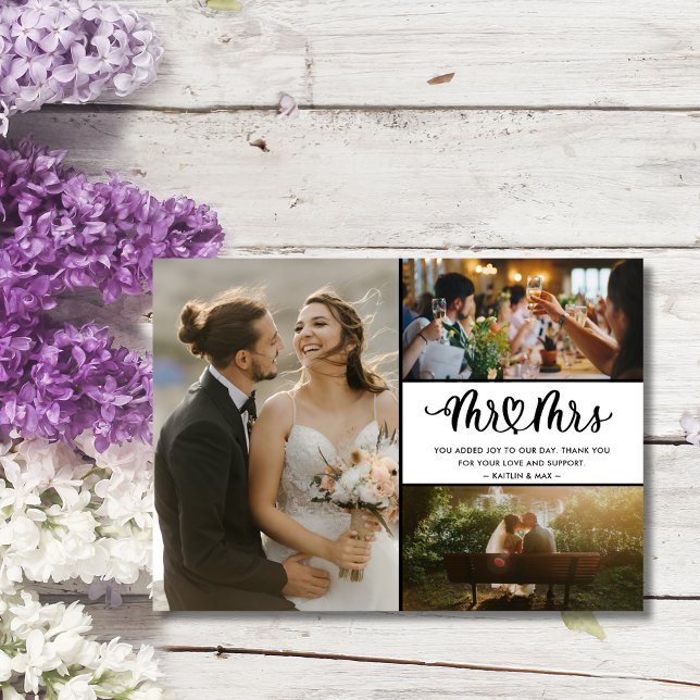 Mr and Mrs 3 Photo Wedding Thank You Card (Mr and Mrs 3 Photo Wedding Thank You Card)