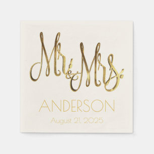 Mr. and Mrs. Add Last Name Couple and Wedding Date Napkin