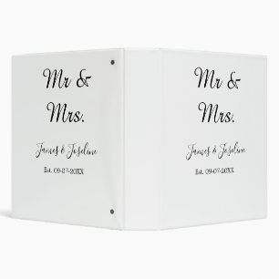 Mr and Mrs add name est. Date year wedding couple  Binder