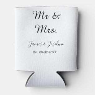 Mr and Mrs add name est. Date year wedding couple  Can Cooler