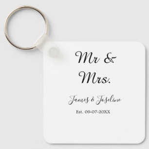 Mr and Mrs add name est. Date year wedding couple  Keychain